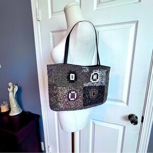 ANOTHER Y&S ORIGINAL VTG GLASS BEADED SHOULDER BAG GEOMETRIC PATTERN BROWN GOLD